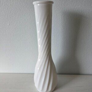 SOLD Vintage Hoosier Glass Bud Vase White Swirl - 9" Tall